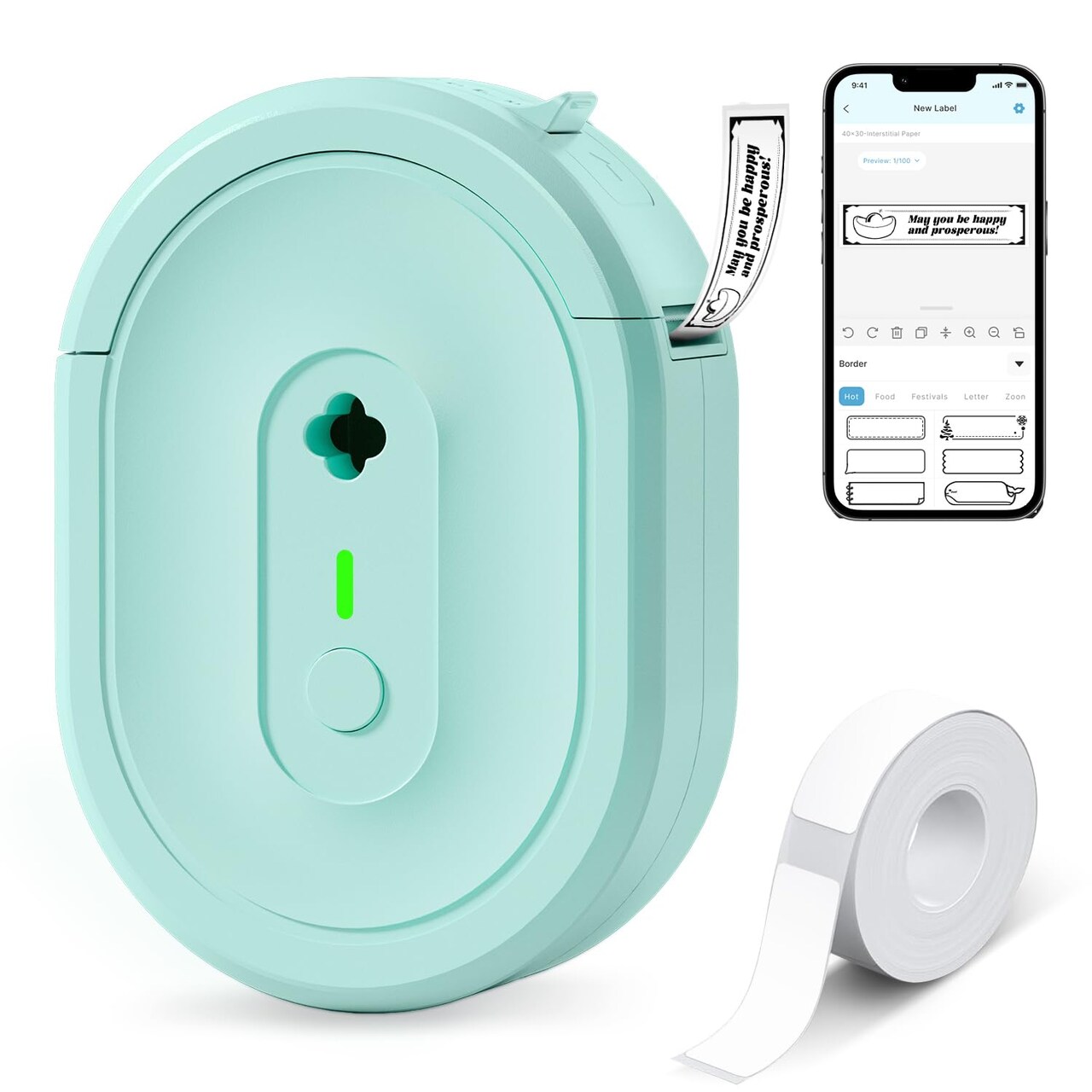 Label Maker Machine with Tape, N12 Portable Bluetooth Label Printer, Wireless Mini Label Makers Thermal Sticker with Multiple Templates for Home, Kitchen, School, Office Organization, Green